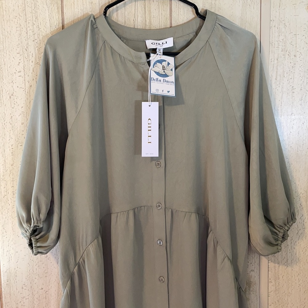 Sage BabyDoll Satin Dress